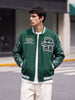 Men's Green Regular Fit Embroidered Street Wear Biker Jacket