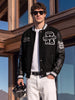 Men's Black Regular Fit Embroidered Street Wear Biker Jacket