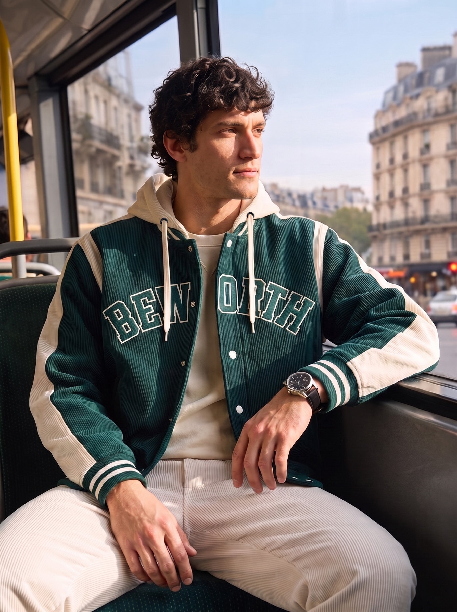 Men's Green Regular Fit Embroidered Casual Jacket