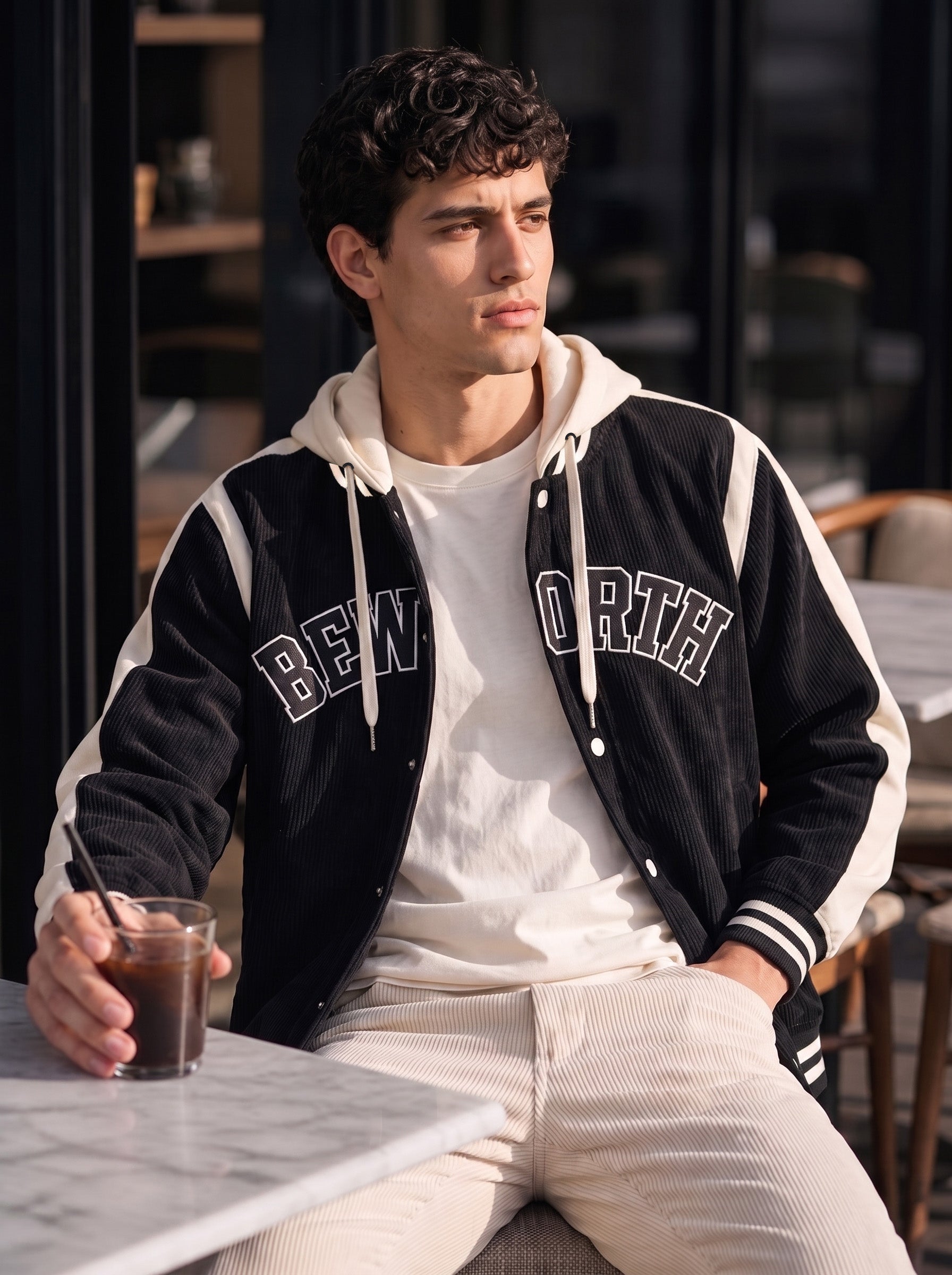 Men's Black Regular Fit Embroidered Casual Jacket