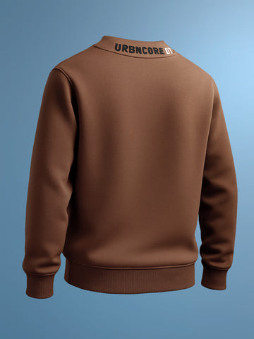 Men's Brown Relaxed Fit Embroided Casual Sweatshirt