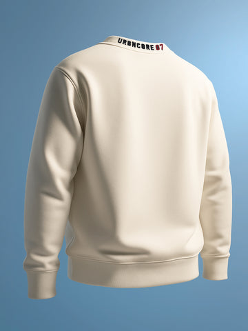 Men's Cream Relaxed Fit Embroided Casual Sweatshirt
