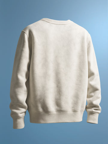 Men's Cream Relaxed Fit Printed Casual Sweatshirt