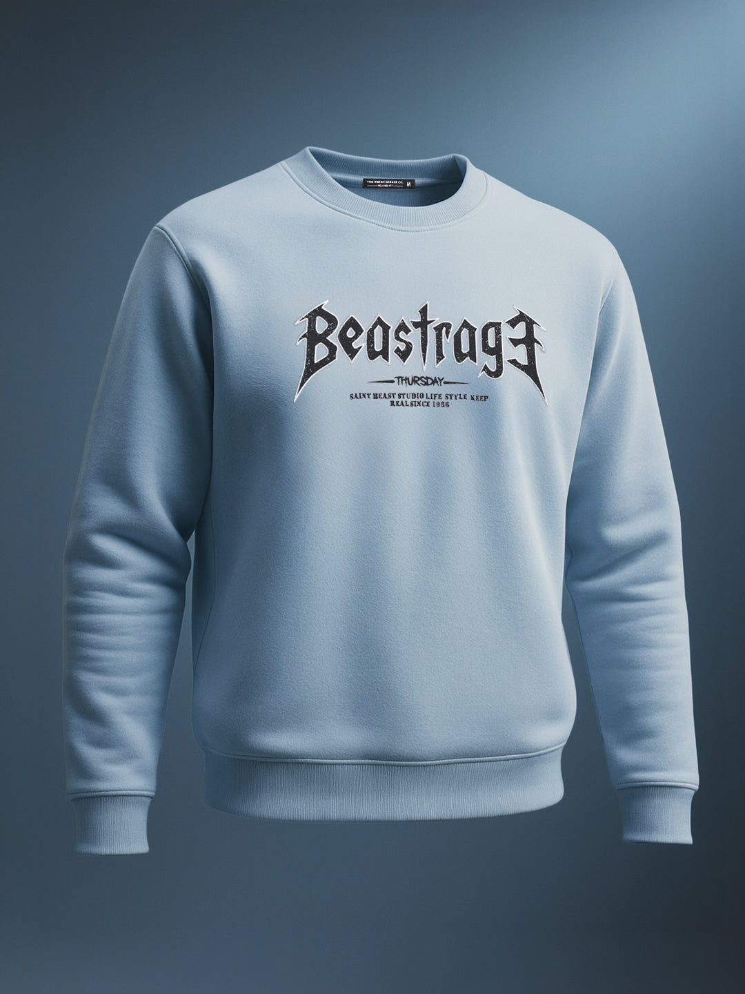 Men's Blue Relaxed Fit Graphic Printed Casual Sweatshirt