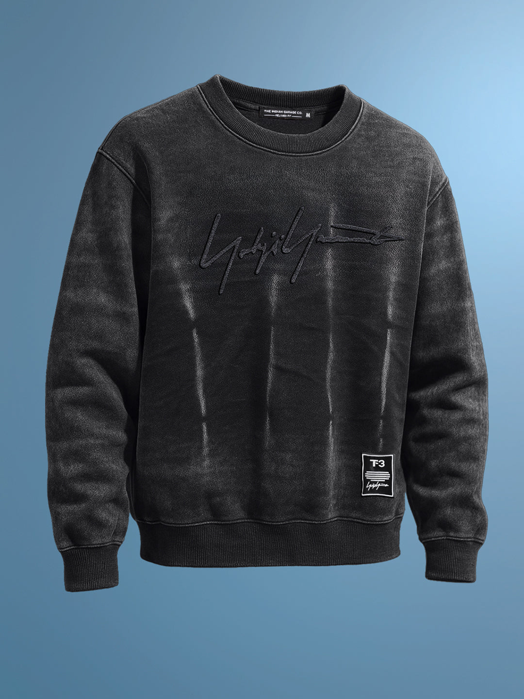 Men's Black Relaxed Fit Embroided Casual Sweatshirt