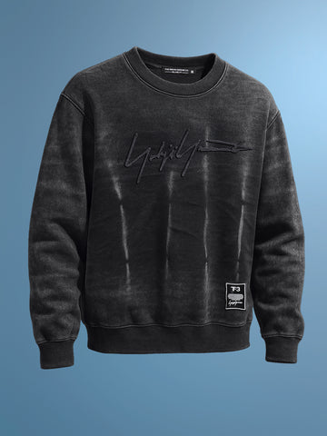 Men's Black Relaxed Fit Embroided Casual Sweatshirt