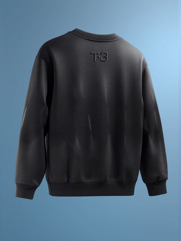 Men's Black Relaxed Fit Embroided Casual Sweatshirt