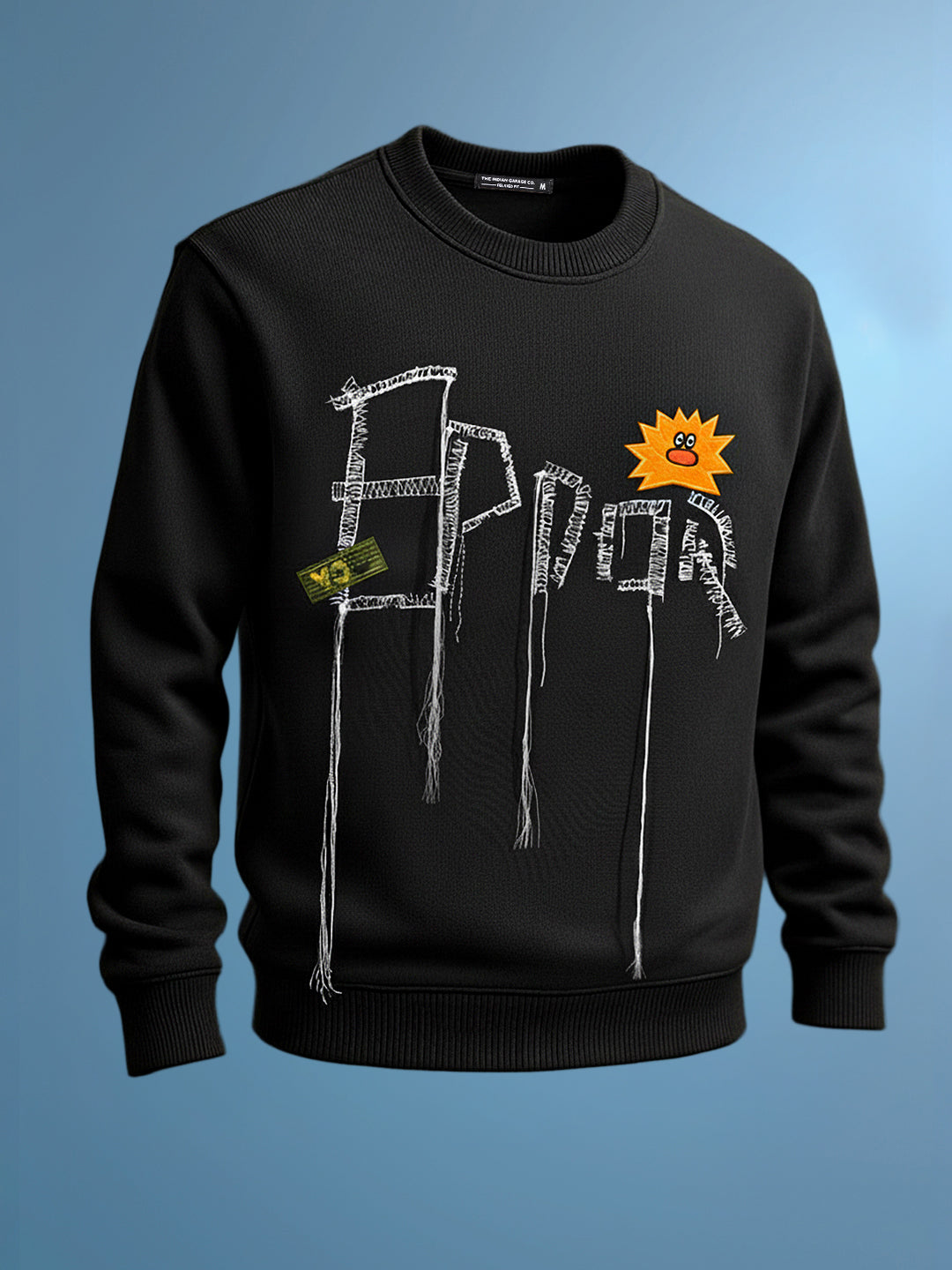 Men's Black Relaxed Fit Embroided Casual Sweatshirt