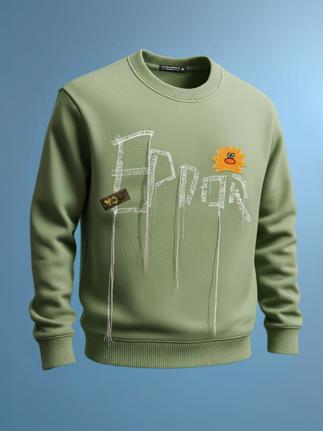 Men's Green Relaxed Fit Embroided Casual Sweatshirt