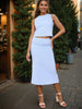 Women's Blue Textured Top and Skirt Coordinates
