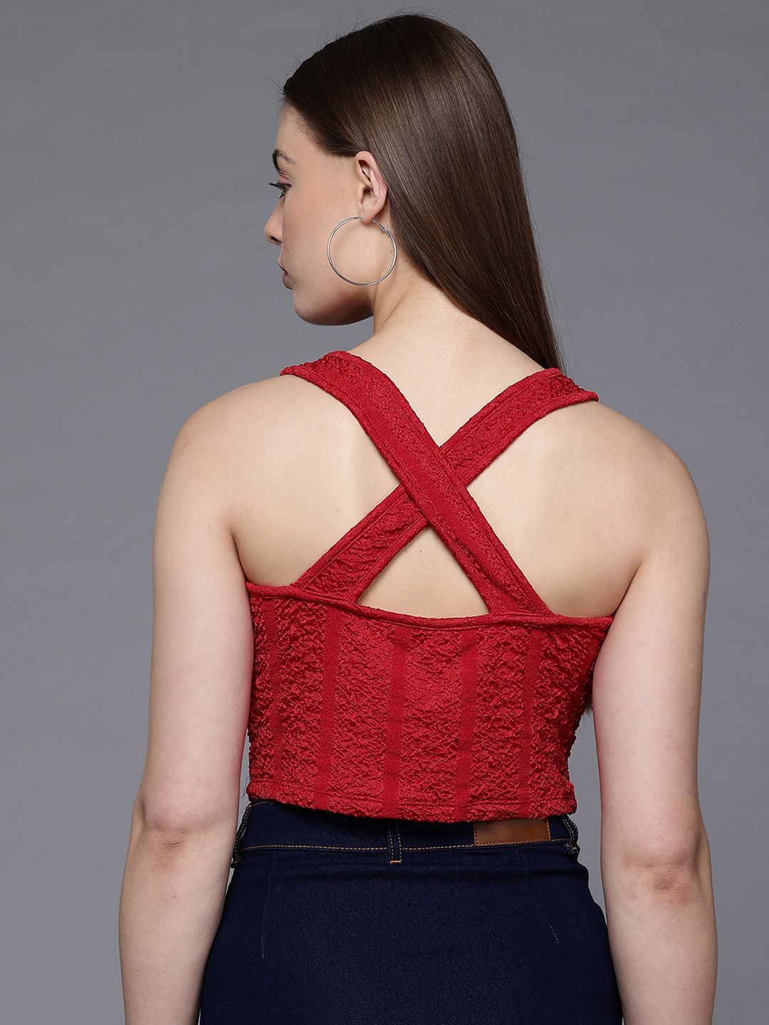 Freehand by The Indian Garage Co Women Fitted Textured Crop Top