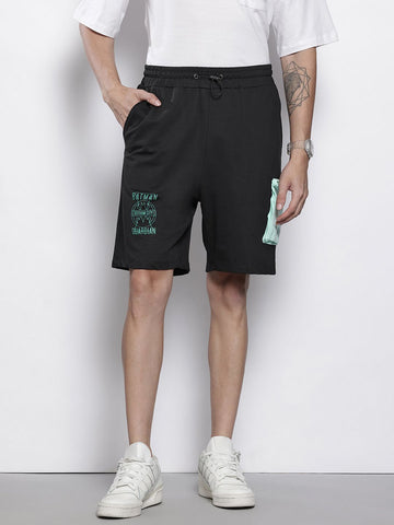 Men's Black Relaxed Fit Character Batman Printed Shorts