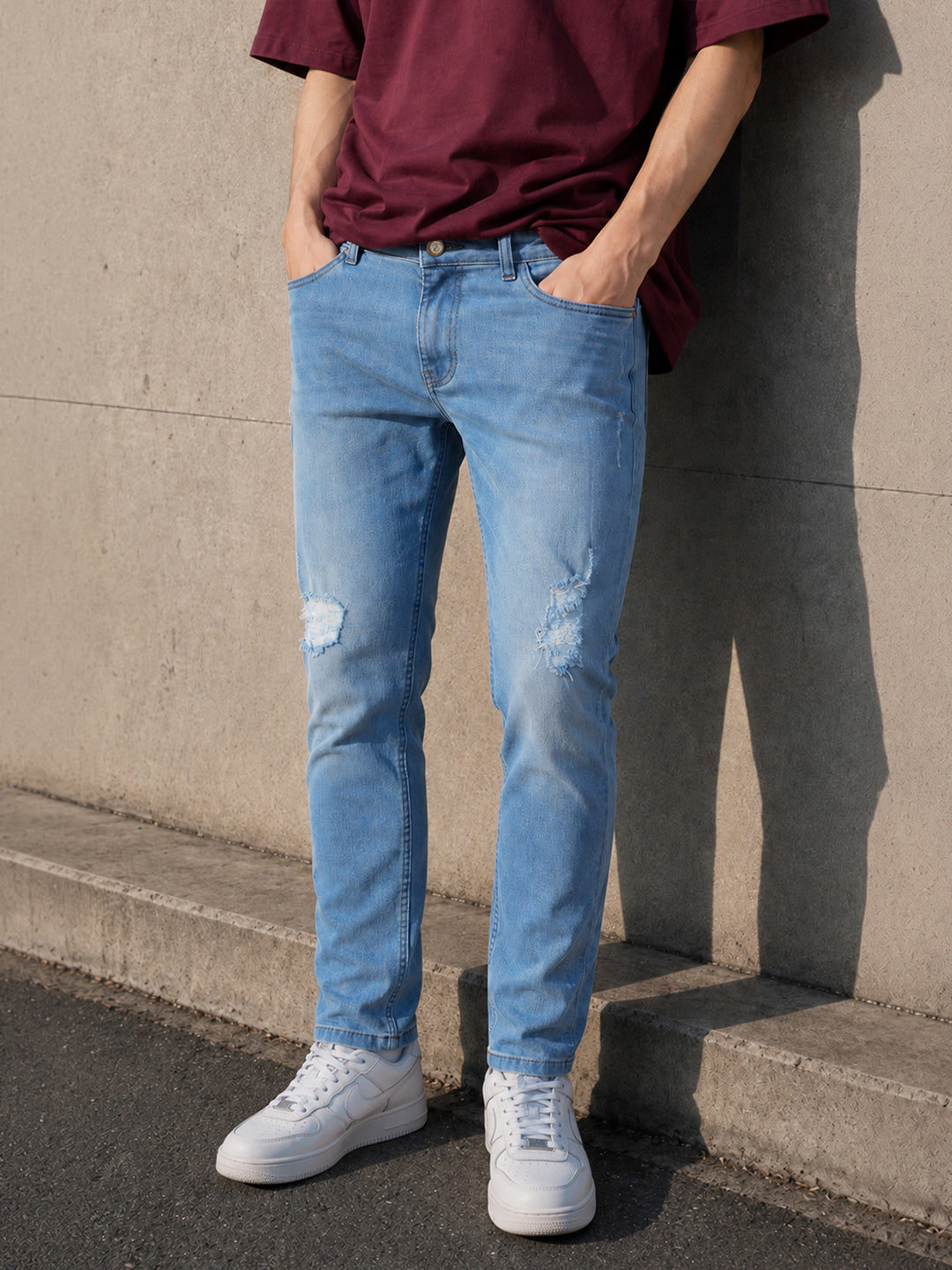 Men's Blue Slim Fit Solid Casual Jeans