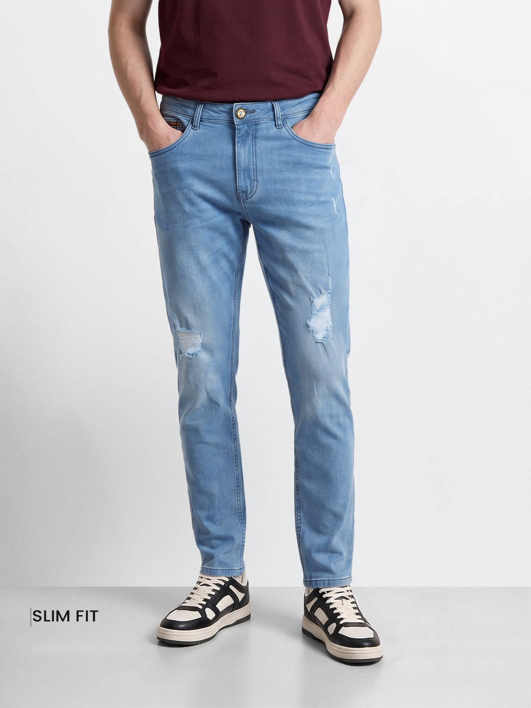 Men's Blue Slim Fit Solid Casual Jeans