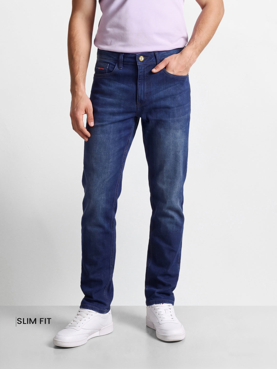 Men's Blue Slim Fit Solid Casual Jeans