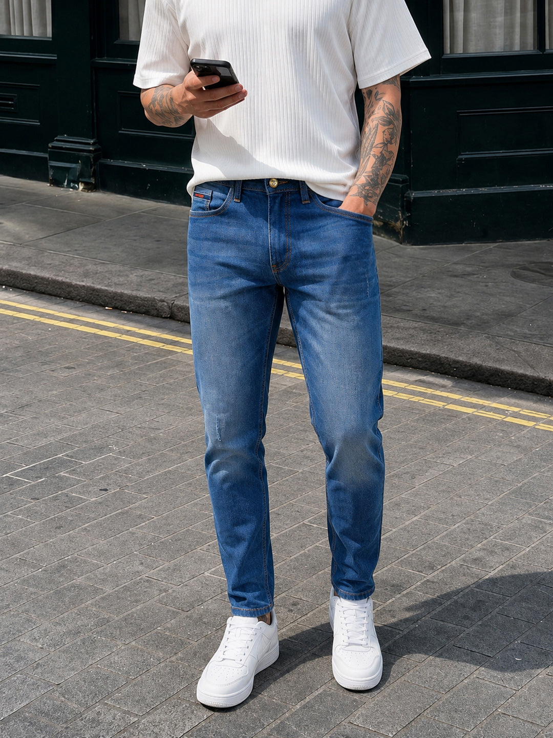 Men's Blue Slim Fit Solid Casual Jeans