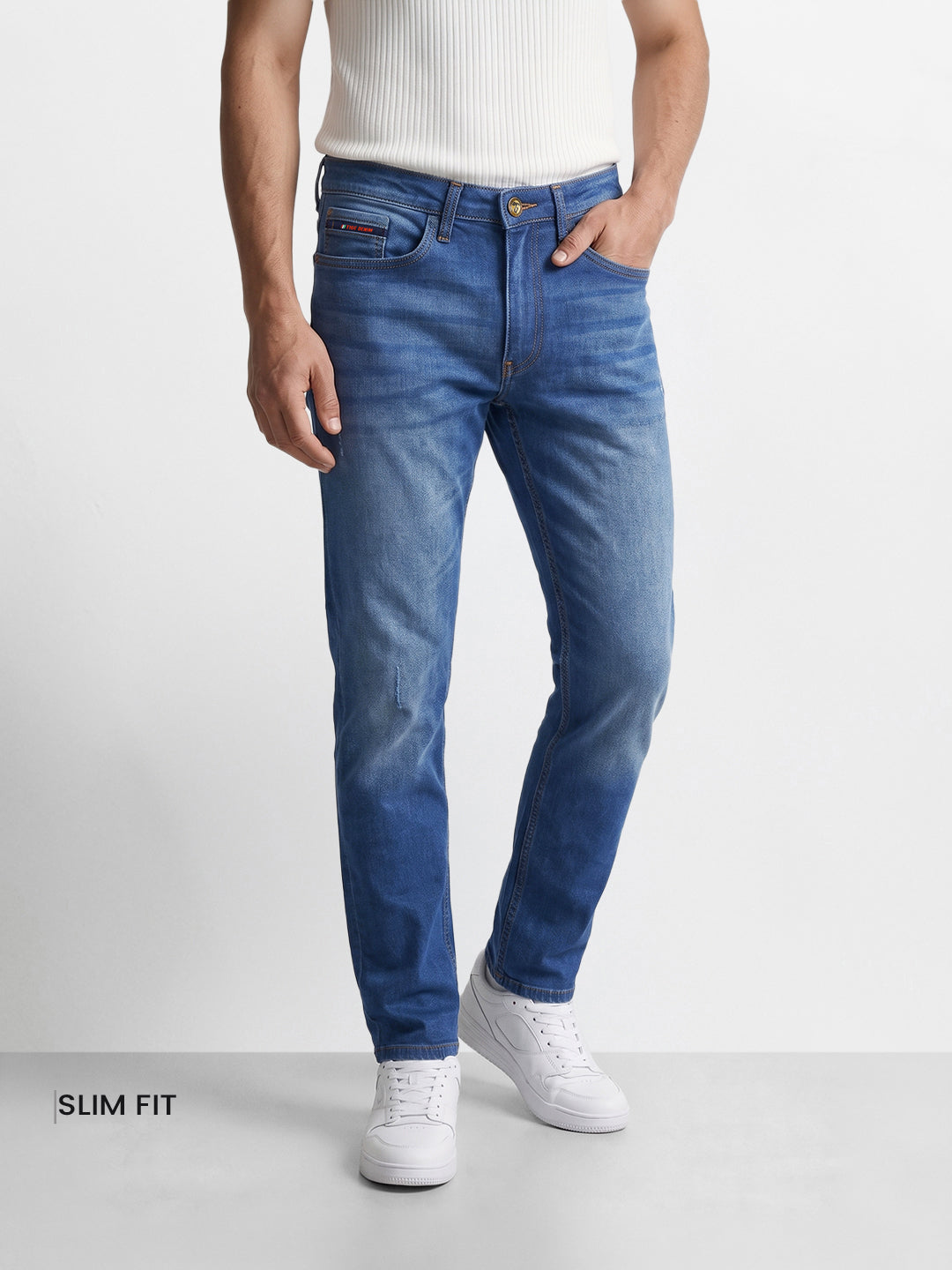 Men's Blue Slim Fit Solid Casual Jeans
