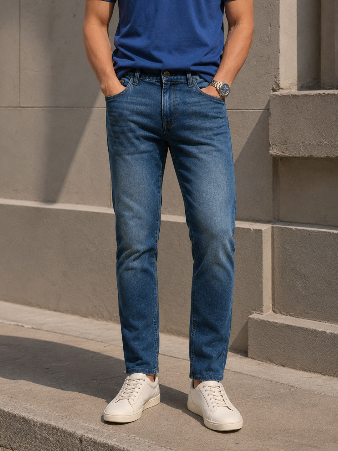 Men's Blue Slim Fit Solid Low-Rise Jeans