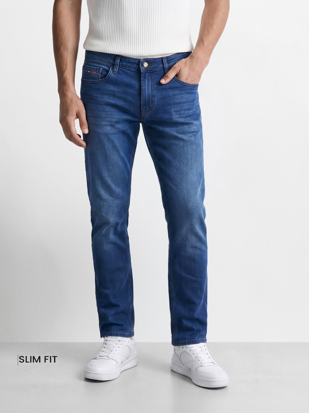 Men's Blue Slim Fit Solid Casual Jeans