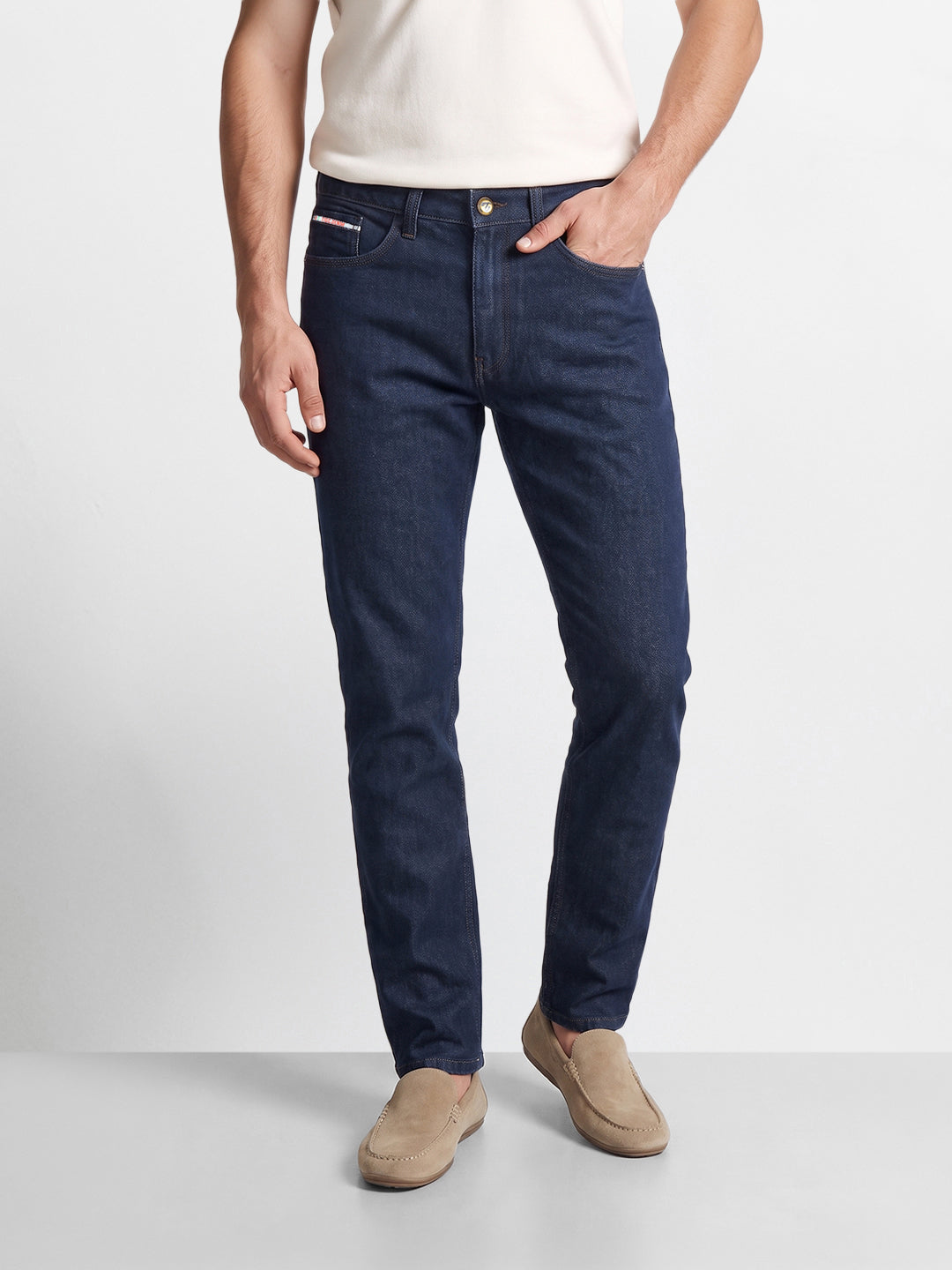 Men's Dark Blue Slim Fit Solid Casual Jeans