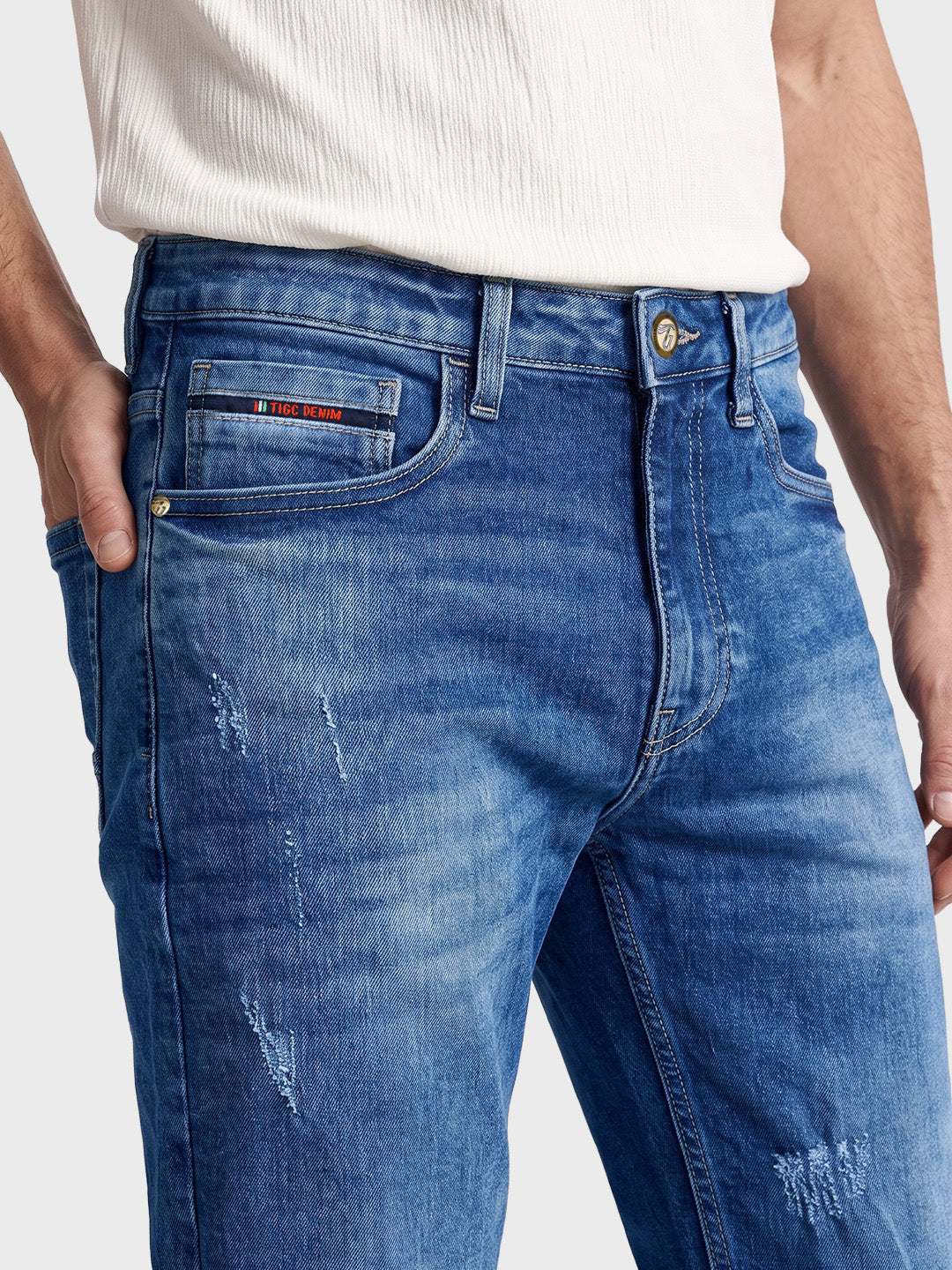 Men's Blue Slim Fit Solid Casual Wear Jeans