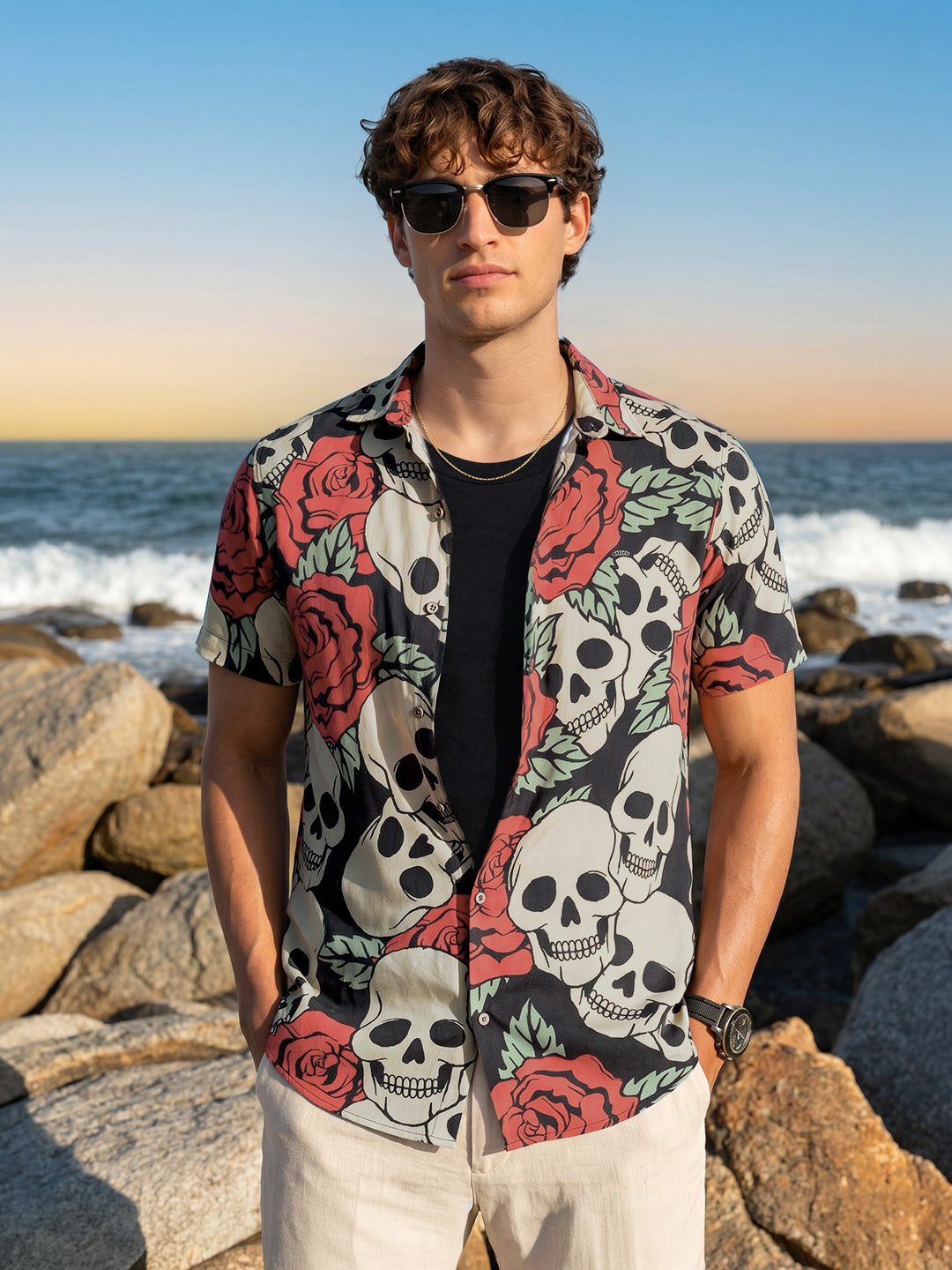 Men's Black Slim Fit Printed Casual Shirt