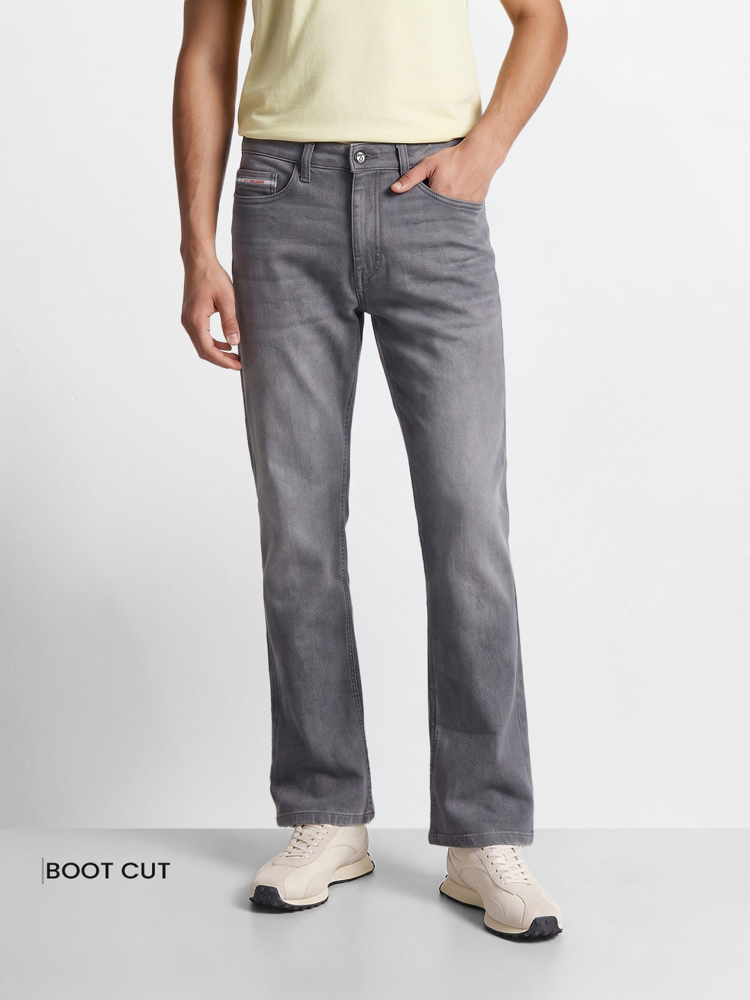 Men's Grey Bootcut Fit Solid Casual Jeans