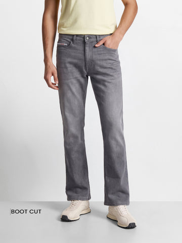 Men's Grey Bootcut Fit Solid Casual Jeans