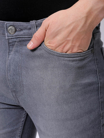 Men's Grey Slim Fit Solid Mid-Rise Stretchable Jeans