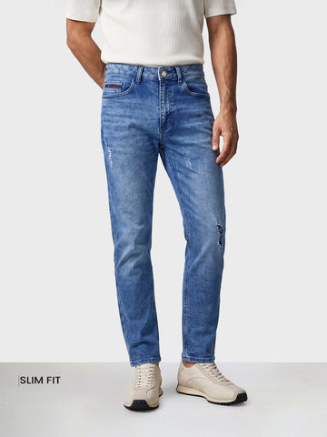 Men's Blue Slim Fit Solid Casual Jeans