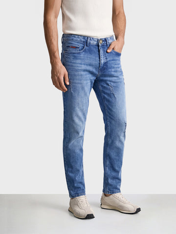 Men's Blue Slim Fit Solid Casual Jeans