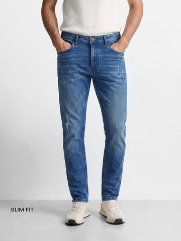 Men's Blue Slim Fit Solid Casual Jeans