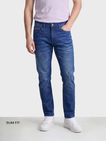 Men's Blue Slim Fit Solid Casual Jeans