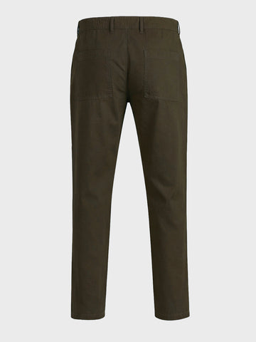 Men's Olive Relaxed Fit Solid Casual Trousers