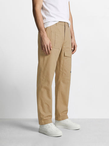 Men's Khaki Relaxed Fit Solid Casual Trousers