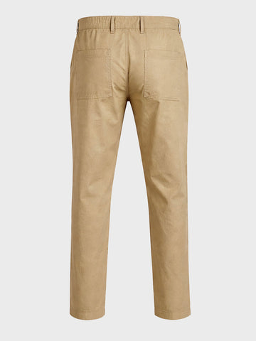 Men's Khaki Relaxed Fit Solid Casual Trousers