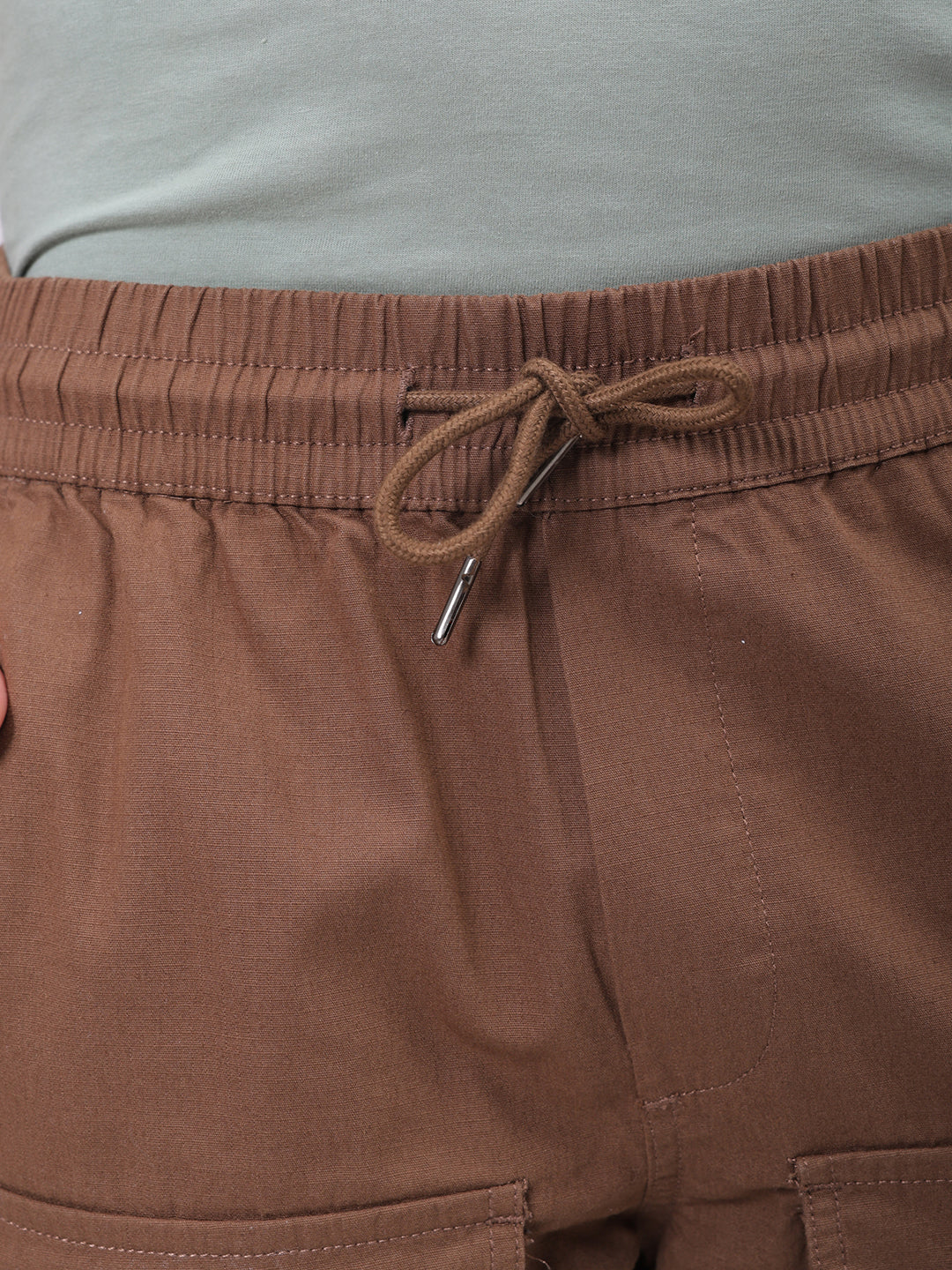 Men's Brown Regular Fit Solid Utility Cargo Jogger