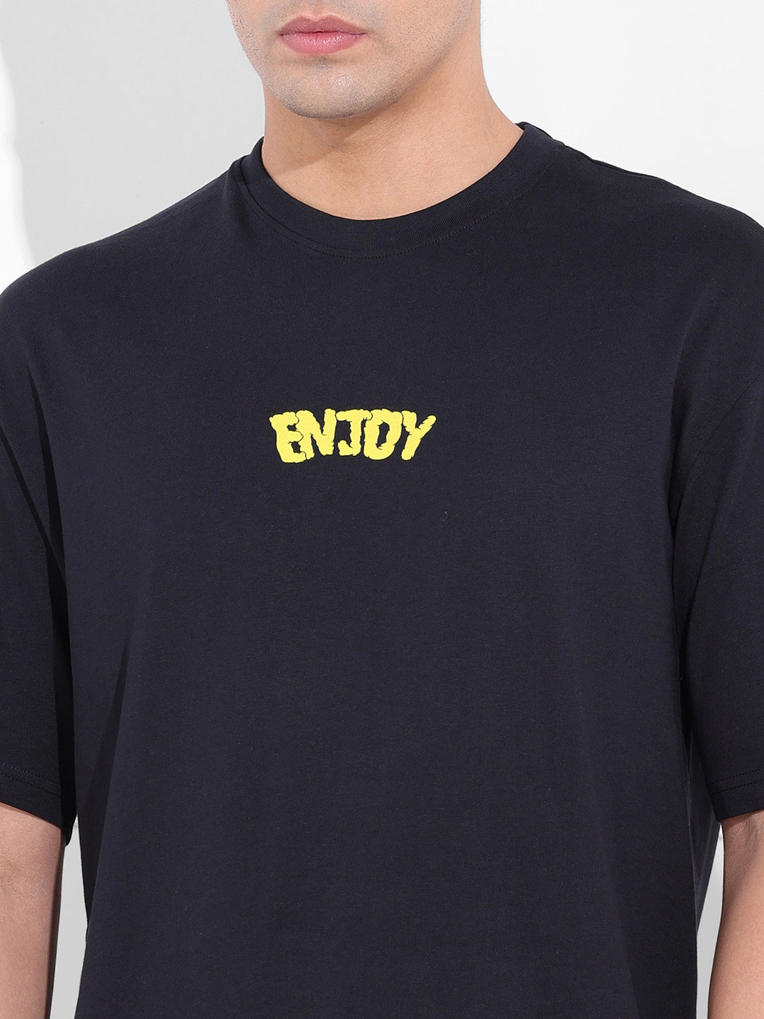 Men's Black Boxy Oversized Graphic Back Printed Round Neck T-shirt