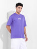 Men's Purple Boxy Oversized Graphic Back Printed Round Neck T-shirt