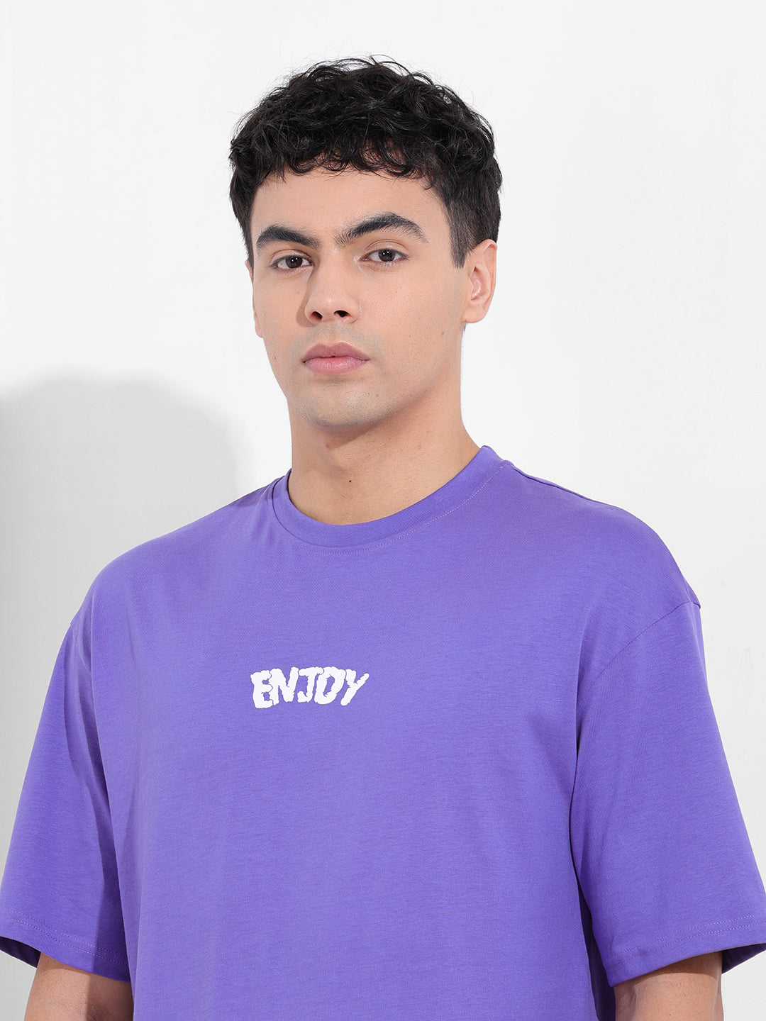 Men's Purple Boxy Oversized Graphic Back Printed Round Neck T-shirt