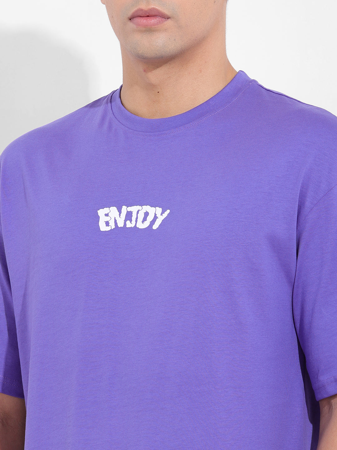 Men's Purple Boxy Oversized Graphic Back Printed Round Neck T-shirt
