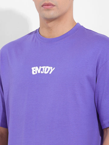 Men's Purple Boxy Oversized Graphic Back Printed Round Neck T-shirt