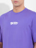 Men's Purple Boxy Oversized Graphic Back Printed Round Neck T-shirt