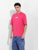 Men's Pink Boxy Oversized Graphic Back Printed Round Neck T-shirt