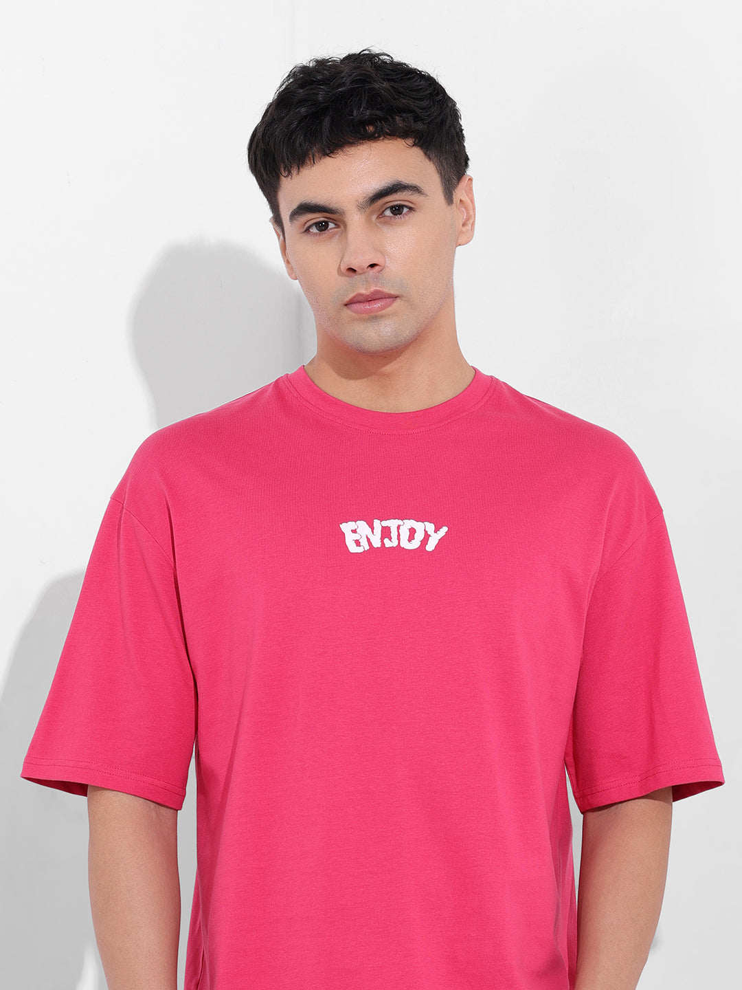 Men's Pink Boxy Oversized Graphic Back Printed Round Neck T-shirt