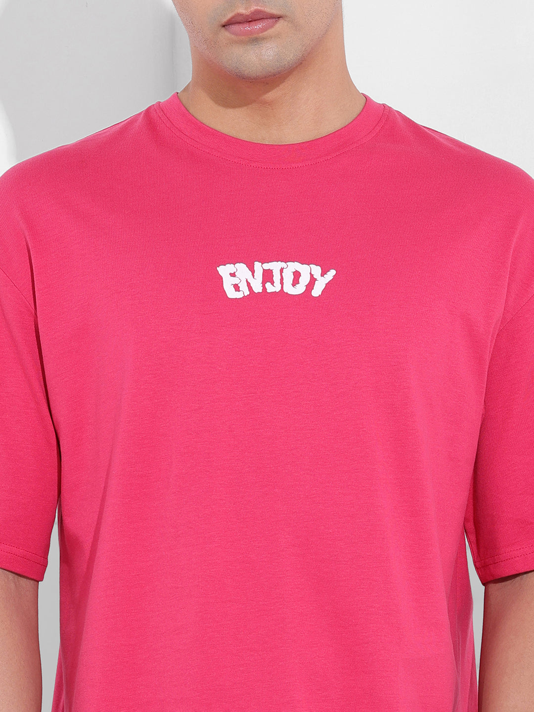 Men's Pink Boxy Oversized Graphic Back Printed Round Neck T-shirt