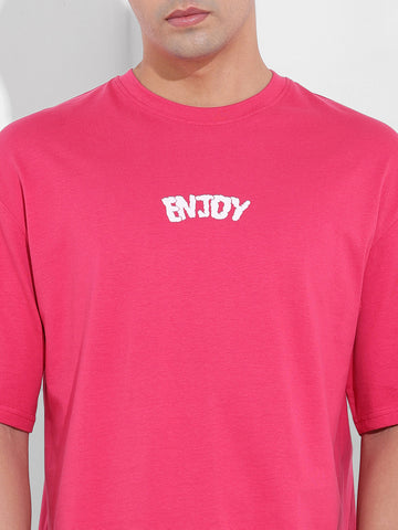 Men's Pink Boxy Oversized Graphic Back Printed Round Neck T-shirt