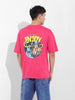 Men's Pink Boxy Oversized Graphic Back Printed Round Neck T-shirt