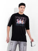 Men's Black Oversized Graphic Back Printed Round Neck T-shirt