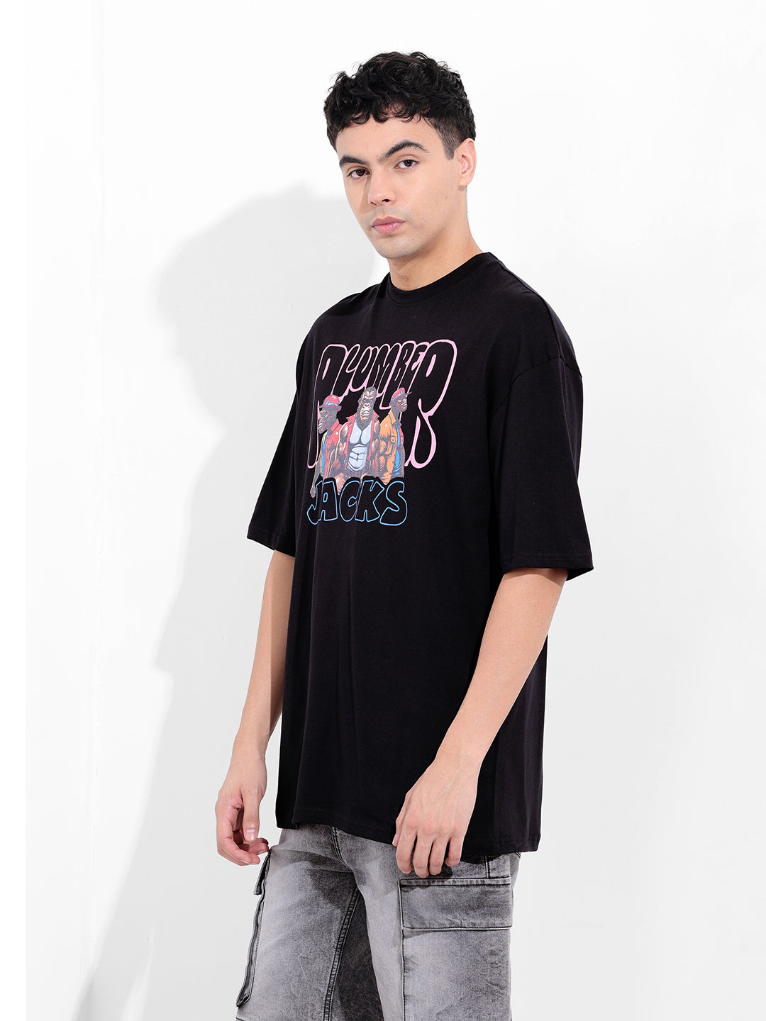 Men's Black Oversized Graphic Back Printed Round Neck T-shirt